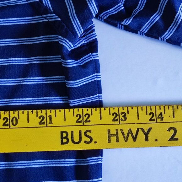 F&G Tech golf polo shirt men's size L navy blue light blue stripes pattern - Picture 7 of 8